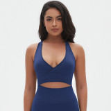 New cross-border European and American seamless solid color cross-back sexy sports bra for running, fitness, and yoga for women