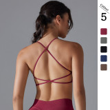 Cross-border seamless solid color cross-back tight-fitting high-elastic sports bra yoga wear running fitness yoga bra for women