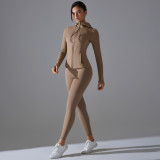 New style no-underwear required double-sided nylon yoga outfit set, solid color zippered hooded sports jacket, running and fitness set