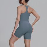 New cross-border double-sided nylon solid color racerback short two-piece sports running fitness yoga outfit for women