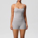 European and American cross-border solid color cloud-feel yoga pants with pockets, sports fitness breathable tank top, two-piece yoga outfit