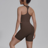 Cross-border solid color double-sided nylon tight-fitting breathable yoga outfit set for women, suitable for training, sports, running, and fitness