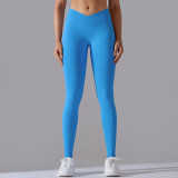 Cross-border European and American seamless knitted breathable solid color cross-waist peach butt yoga pants, running fitness cropped pants for women