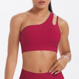 New cross-border spliced double-sided nylon brushed single-shoulder sports bra for running, fitness, and yoga for women