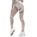 In stock!European and American cross-border seamless knitted sexy striped moisture-wicking yoga pants for women, suitable for sports, running, and fitness