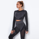 In stock!European and American internet celebrity seamless knitted sexy moisture-wicking long-sleeve yoga wear sports fitness running T-shirt