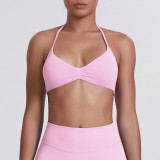 Cross-border seamless solid color backless tight-fitting high-elastic halter neck sports bra for running, fitness, and yoga for women