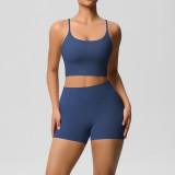 New cross-border brushed solid color beautiful back tight breathable yoga outfit set for women, suitable for sports, running, and fitness