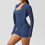 New cross-border seamless vest, outdoor casual tight-fitting fitness wear, pocket shorts, yoga wear, sports three-piece set