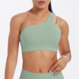 New cross-border spliced double-sided nylon brushed single-shoulder sports bra for running, fitness, and yoga for women