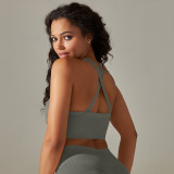 Cross-border European and American seamless knitted cross-back solid color sports bra yoga top running fitness bra for women