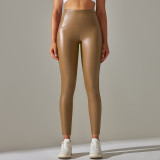 Clearance Sale: European and American High-Waisted Butt-Lifting, Tummy-Tightening, Waist-Shaping PU Leather Pants with Inner Fleece Lining, Yoga Leggings, Cropped Pants