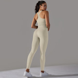 Cross-border European and American seamless knitted solid color polka dot high-elastic tight-fitting breathable yoga outfit set for running and fitness two-piece set