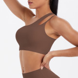 New cross-border spliced double-sided nylon brushed single-shoulder sports bra for running, fitness, and yoga for women