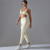 New solid color no-underwear required double-sided nylon sports yoga set, tight-fitting, high-elastic, antibacterial fitness yoga wear