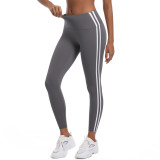 New cross-border striped fitness tight high-waisted peach butt-lifting hot pants with color contrast, breathable sports running yoga pants for women