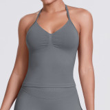 Cross-border seamless knitted solid color sexy backless tank top for running, fitness, and yoga for women