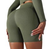 Cross-border European and American seamless solid color dot jacquard high-waisted tummy control butt-lifting yoga shorts for women, suitable for sports, running, and fitness