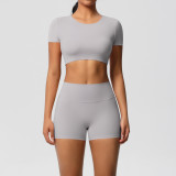 New cross-border European and American solid color double-sided brushed breathable tight-fitting yoga outfit set for sports, running, and fitness, eight-piece set