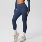 In-stock cross-border double-sided brushed tight-fitting breathable solid color training yoga wear eight-piece set for women's sports, running, and fitness