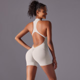 New cross-border solid color high-intensity nude-feel tight-fitting sports backless one-piece yoga suit, tight-fitting running and fitness wear