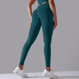 Cross-border European and American seamless knitted solid color high-waisted tight peach-butt-lifting yoga pants for sports, running, and fitness, nine-point length