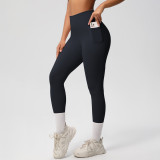 New cross-border solid color double-sided brushed tight high-waisted high-elastic breathable yoga pants for sports, running, and fitness