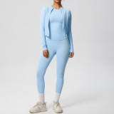 In-stock cross-border double-sided brushed fabric, skin-friendly, breathable, tight-fitting three-piece sports running fitness yoga set for women