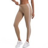 New cross-border striped fitness tight high-waisted peach butt-lifting hot pants with color contrast, breathable sports running yoga pants for women