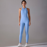 Cross-border solid color high-intensity tight-fitting nude-feel sports long one-piece yoga suit for women, suitable for running and fitness