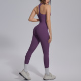 New cross-border solid color double-sided nylon tight-fitting backless yoga outfit set for sports, running, and fitness, two-piece yoga set