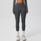 In-stock European and American style tight-fitting solid color double-sided brushed high-waisted quick-dry leggings for fitness, outdoor running, and yoga