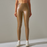 Clearance Sale: European and American Style Pocket PU Leather Pants, Tummy Control, Slim Fit, High Waist Yoga Pants, Shaping and Butt-Lifting Cropped Pants