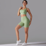 New style no-underwear three-quarter shorts yoga outfit set with beautiful back cross sports bra fitness yoga outfit set