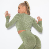 In stock!New European and American style sexy fitness wear for women, tight-fitting, quick-drying, washable sports running long-sleeve top, yoga wear