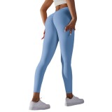 Cross-border European and American brushed V-waist pleated solid color peach butt-lifting yoga pants for sports, running, and fitness, tight-fitting nine-point pants