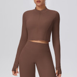 New cross-border solid color brushed zipper short long-sleeve jacket yoga wear sports running fitness yoga top for women