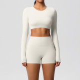 New cross-border European and American solid color double-sided brushed breathable tight-fitting yoga outfit set for sports, running, and fitness, eight-piece set