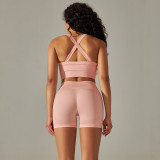 New cross-border European and American seamless cross-back double-strap sports vest bra set with running fitness yoga pants