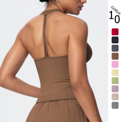 New cross-border solid color brushed quick-dry tight-fitting V-neck sports bra with beautiful back design for running, fitness, and yoga for women