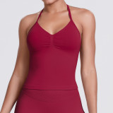 Cross-border seamless knitted solid color sexy backless tank top for running, fitness, and yoga for women