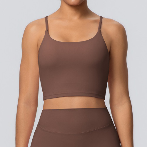 New cross-border yoga top sports bra with chest pads, thin straps, beautiful back design, running fitness tank top, yoga camisole