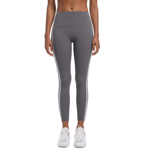 New cross-border striped fitness tight high-waisted peach butt-lifting hot pants with color contrast, breathable sports running yoga pants for women