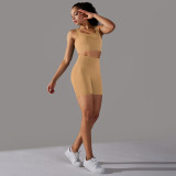 Cross-border European and American seamless knitted solid color polka dot high-elastic tight-fitting breathable yoga outfit set for running and fitness two-piece set