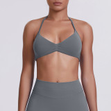 Cross-border seamless solid color backless tight-fitting high-elastic halter neck sports bra for running, fitness, and yoga for women