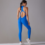 Cross-border solid color high-intensity tight-fitting nude-feel sports long one-piece yoga suit for women, suitable for running and fitness