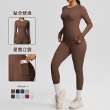 In-stock cross-border solid color double-sided brushed breathable high-elasticity tight-fitting yoga outfit set for sports, running, and fitness two-piece set