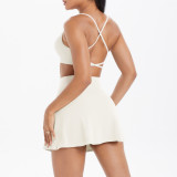 New cross-border model: cloud-feel brushed fabric camisole with beautiful back design, sports bra, casual running fitness short skirt, yoga outfit set for women