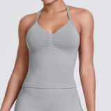 Cross-border seamless knitted solid color sexy backless tank top for running, fitness, and yoga for women