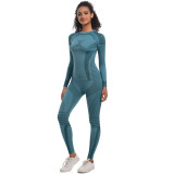 Cross-border seamless knitted tight-fitting high-elastic long ski suit set for women, suitable for sports, running, fitness, and yoga